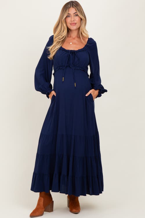 Pinkblush Ruffled Fit And Flare Maxi Dress In Blue