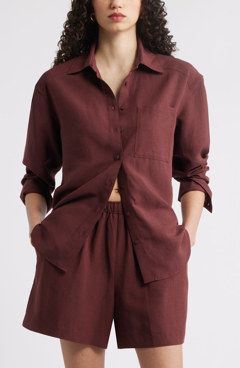 Nordstrom Button-Up Shirt, Main, color, Brown Raisin