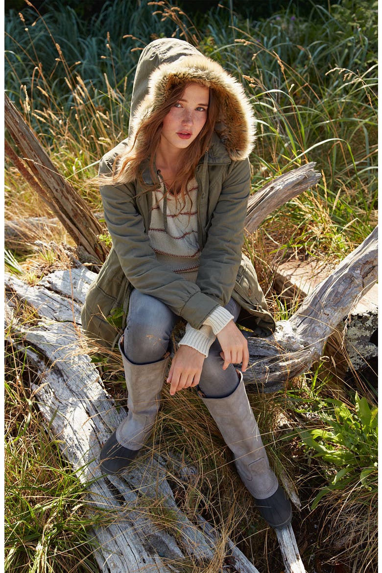 Faux Fur Trim Hooded Anorak, Alternate, color, OLIVE