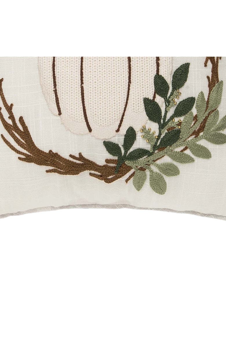 White Pumpkin Wreath Pillow, Alternate, color, Green
