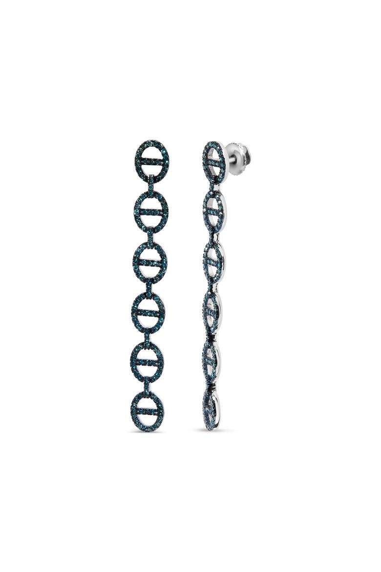 Sterling Silver 1.0 Cttw Blue Diamond Linked Circle Drop Earrings, Alternate, color, Silver