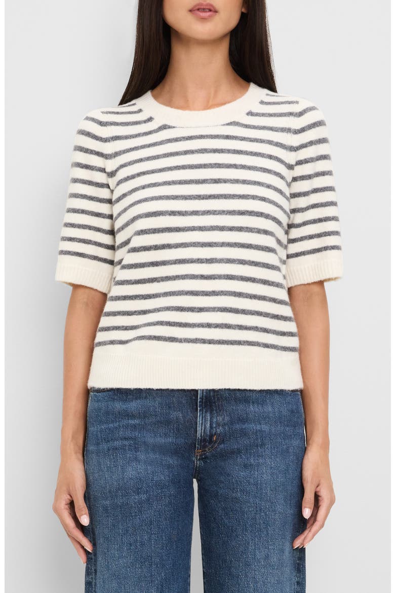 Alexis Striped Short Sleeve Sweater, Main, color, COCONUT MILK/ HEATHER GREY