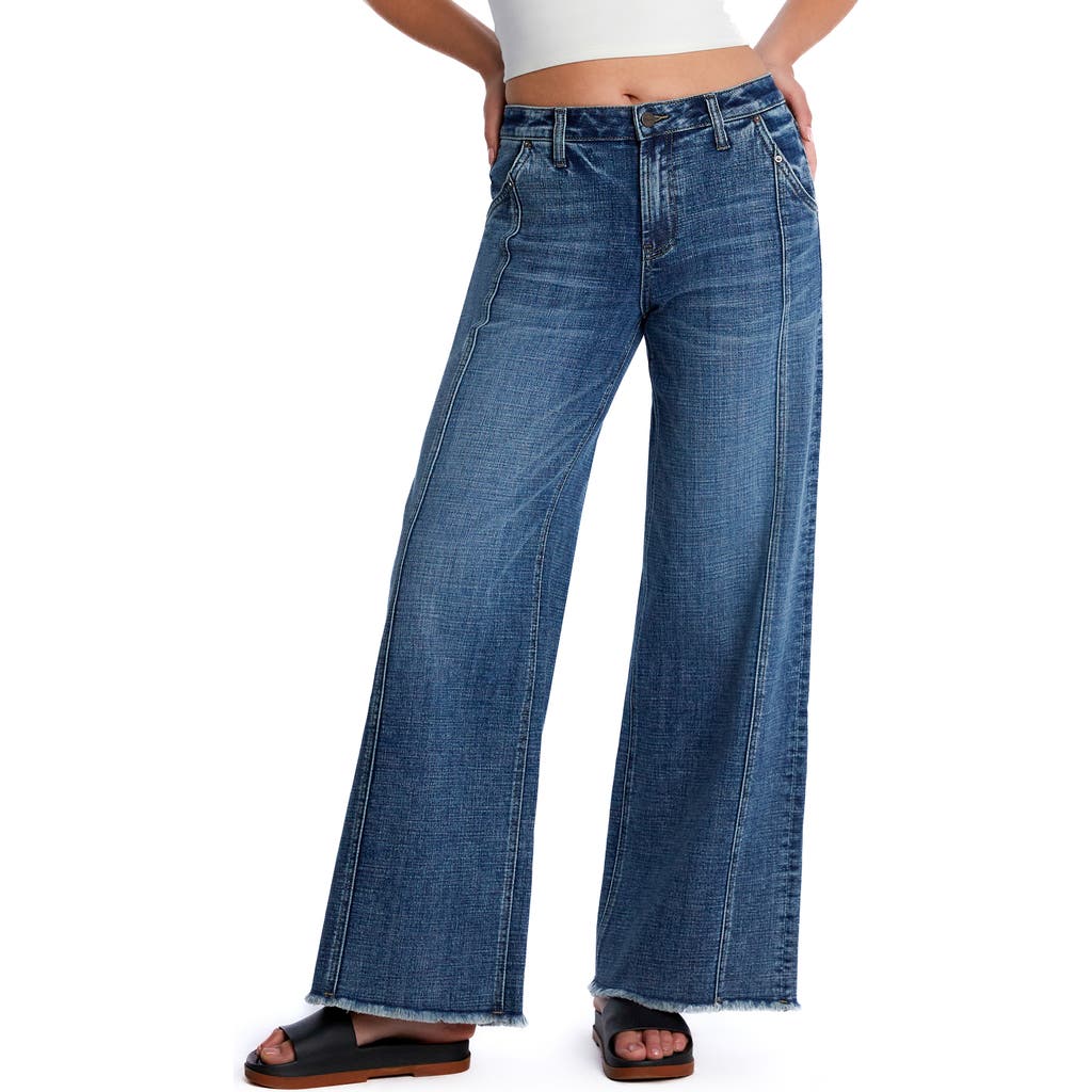 Hint Of Blu Mighty High Waist Wide Leg Jeans In Space Blue