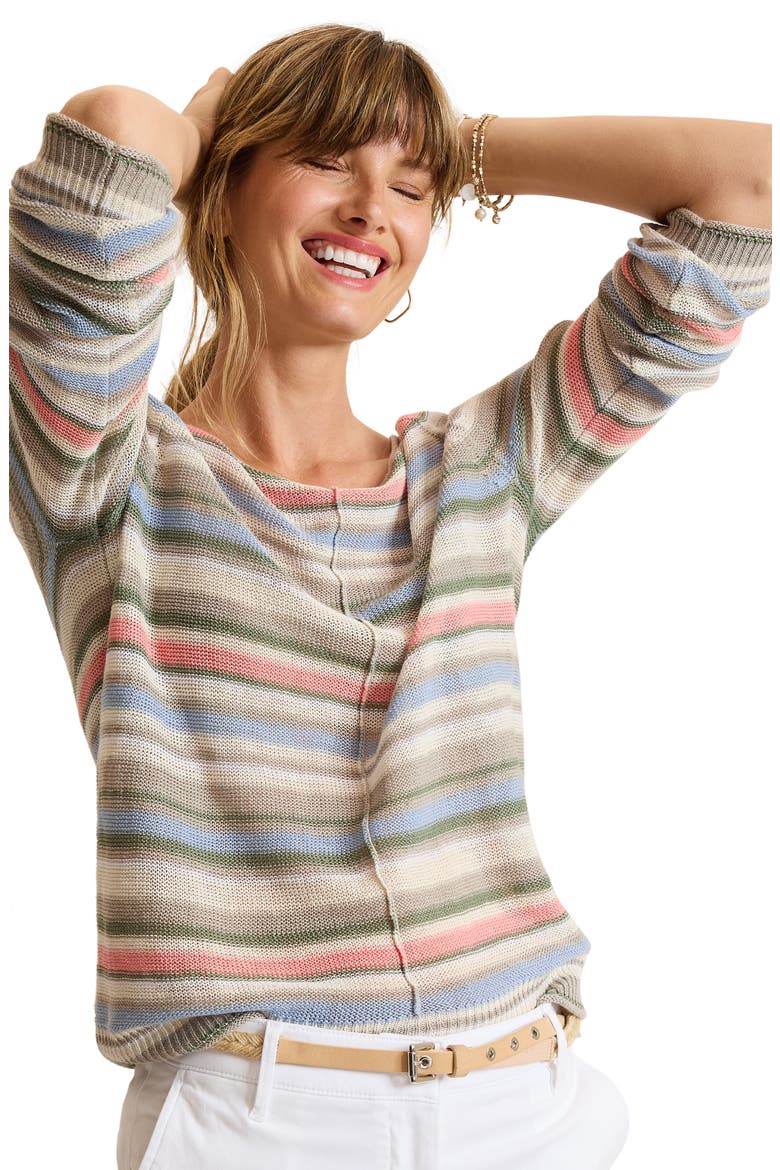 Cedar Striped Linen Bateau Neck Sweater, Alternate, color, COCONUT