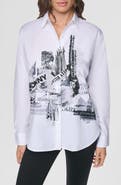 DKNY City Printed Rhinestone Cotton Button-Up Shirt