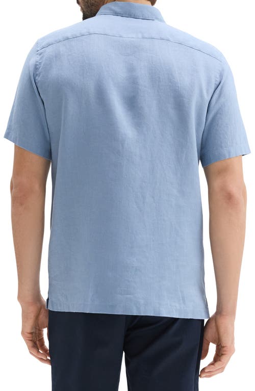 Theory Irving Solid Short Sleeve Linen Button-up Shirt In Rainstorm