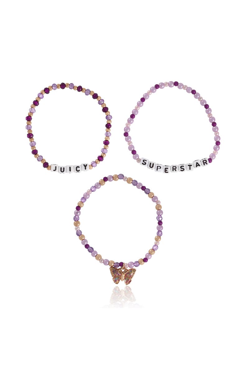 Juicy Couture Kids Kids "Juicy Superstar" Beaded Bracelet Set, Alternate, color, Purple, White, Gold