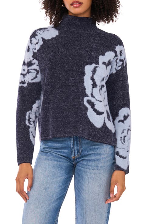 Flower Mock Neck Sweater