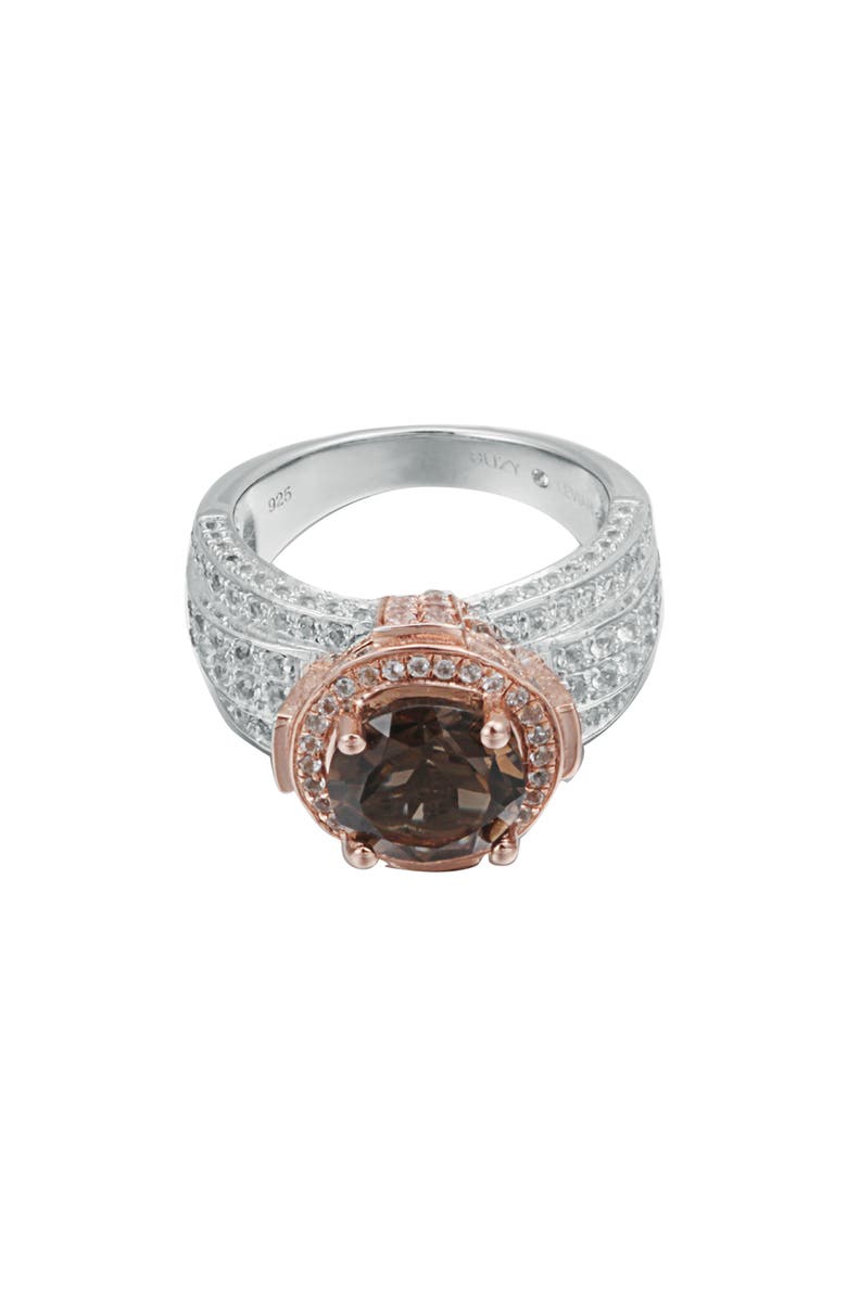 SUZY LEVIAN Two-Tone Smoky Quartz & White Topaz Halo Ring, Alternate, color, 