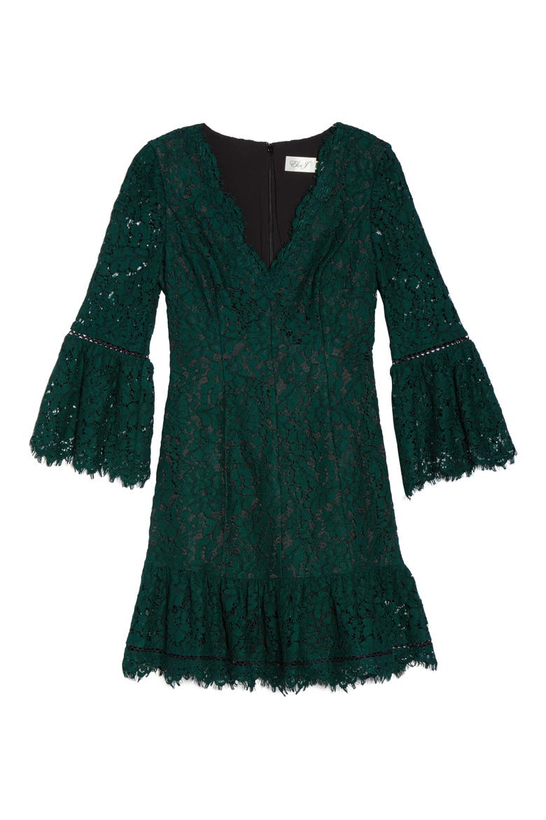 Lace Bell Sleeve Fit & Flare Minidress, Alternate, color, GREEN/ BLACK
