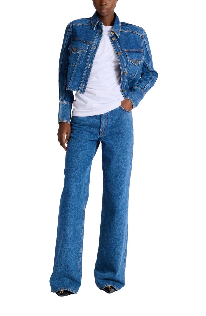 Balmain Short-sleeved draped jersey T-shirt, Alternate, color, White