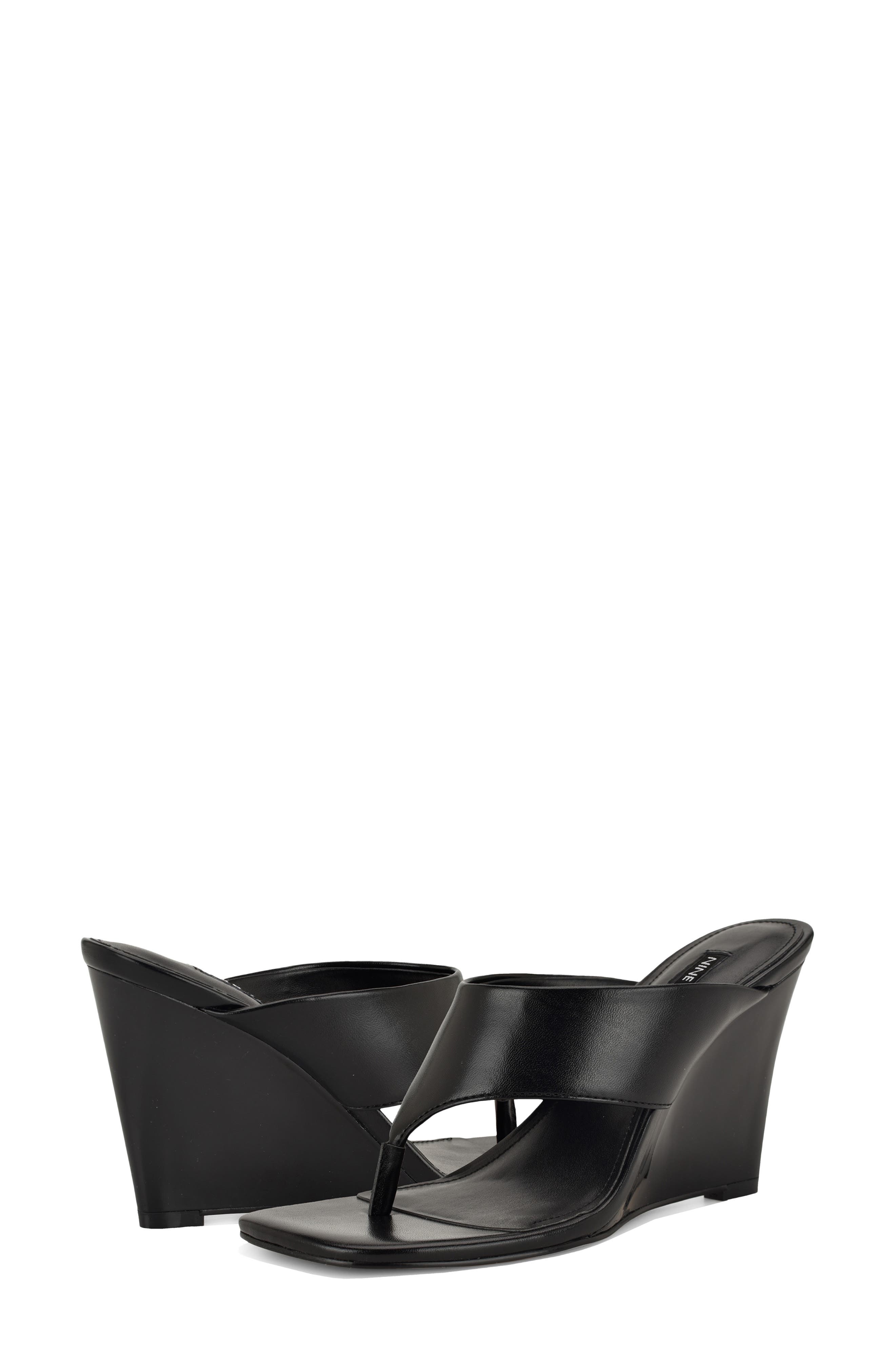 Nine West Presa Wedge Flip Flop, Alternate, color, Black/ Black
