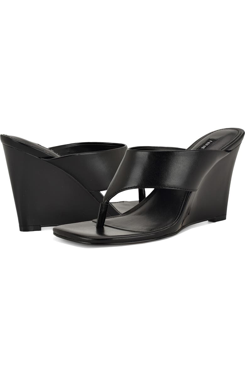 Nine West Presa Wedge Flip Flop, Alternate, color, Black/ Black