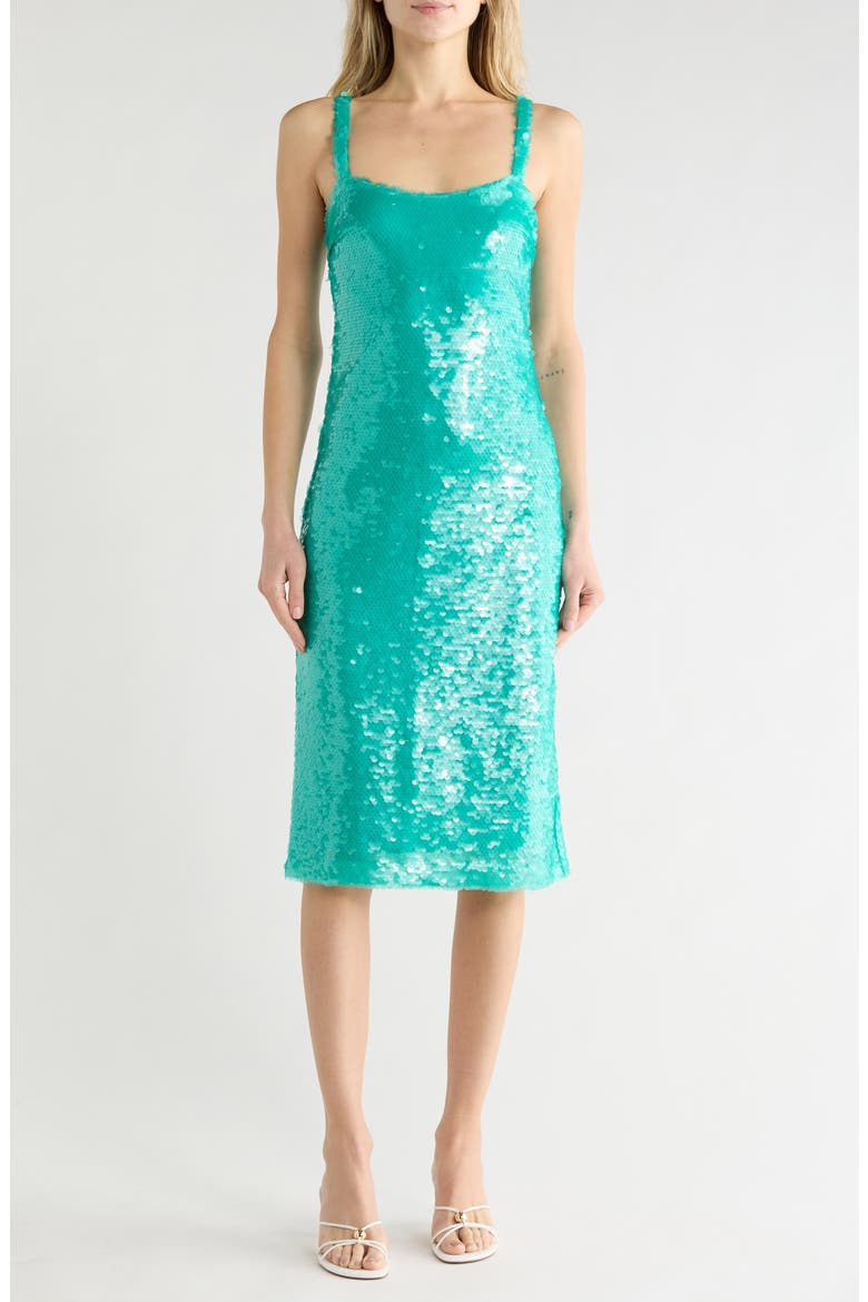 Gabin Sequin Midi Dress, Main, color, BRIGHT JADE
