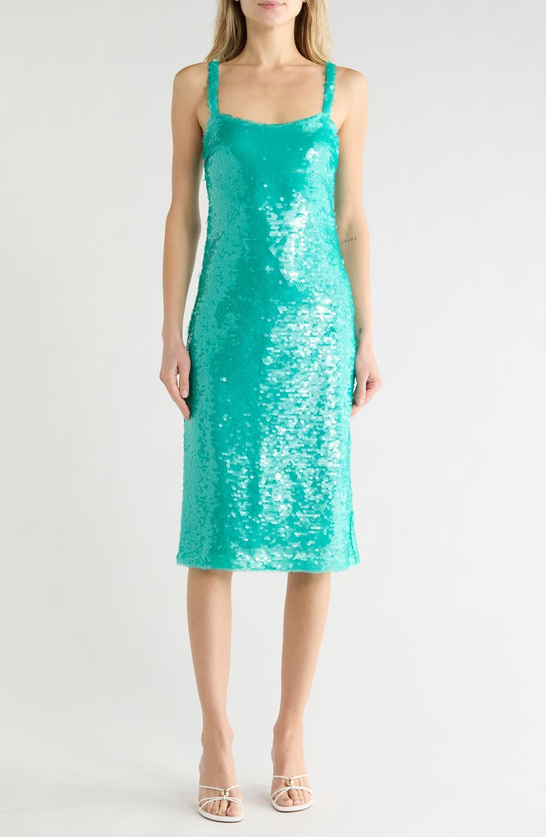 L'AGENCE Gabin Sequin Midi Dress, Main, color, Bright Jade