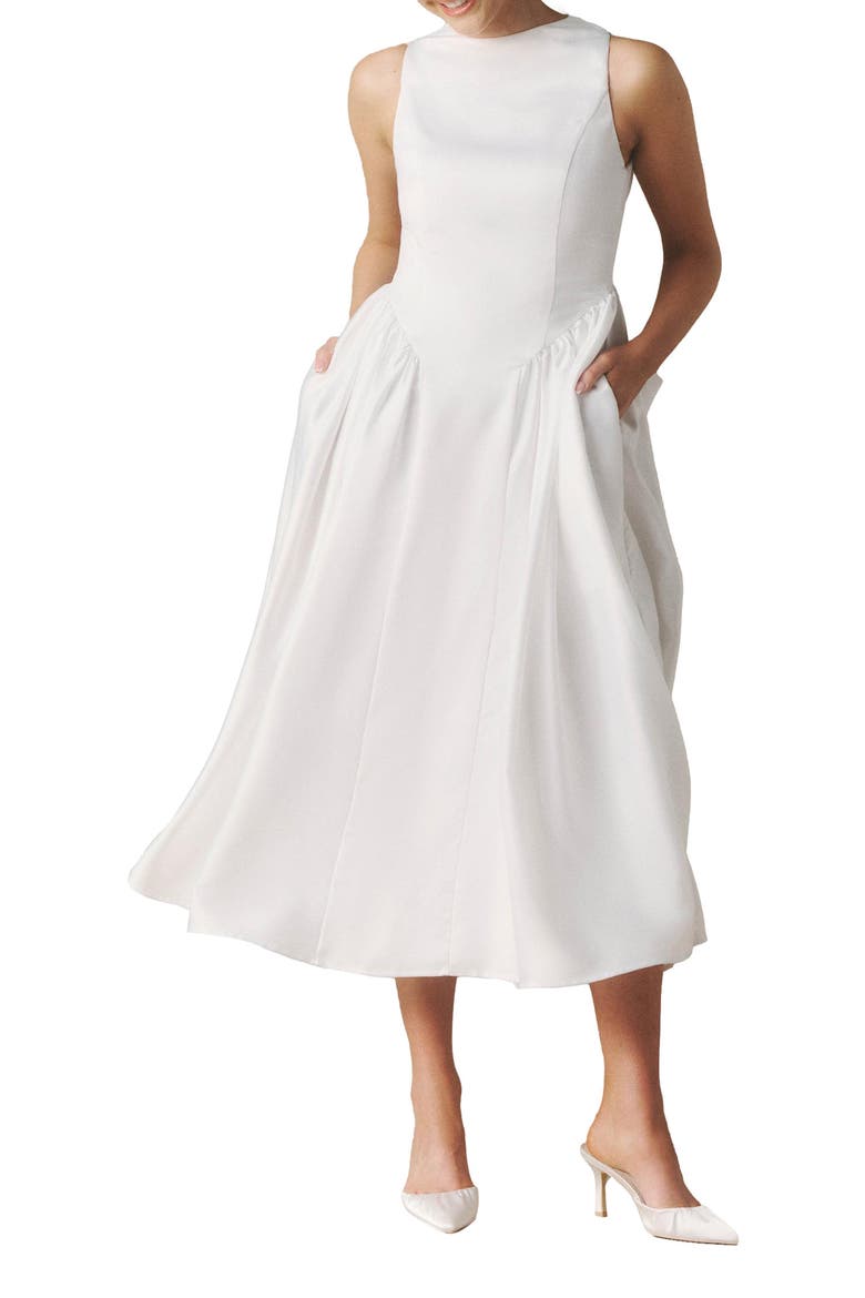 Penelope Bow Back Midi Dress, Alternate, color, White