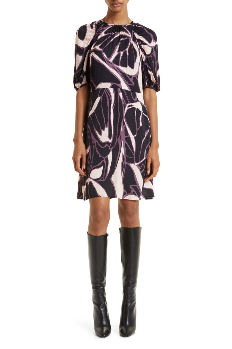 Gilliaa Abstract Floral Fit & Flare Dress, Main, color, BLACK