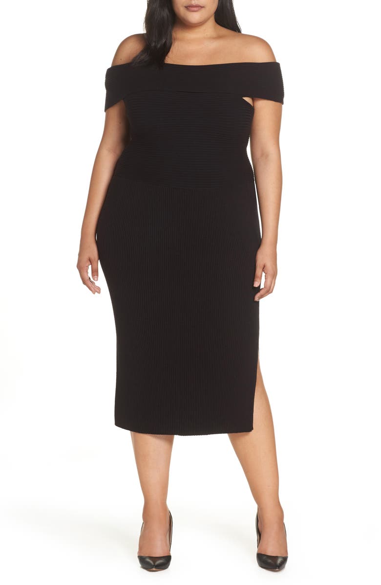 Eliza J Off the Shoulder Midi Sweater Dress, Main, color, 