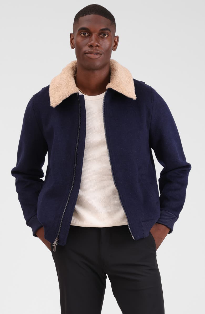 Bagatelle Felted Wool Blend Aviator Jacket, Alternate, color, Navy