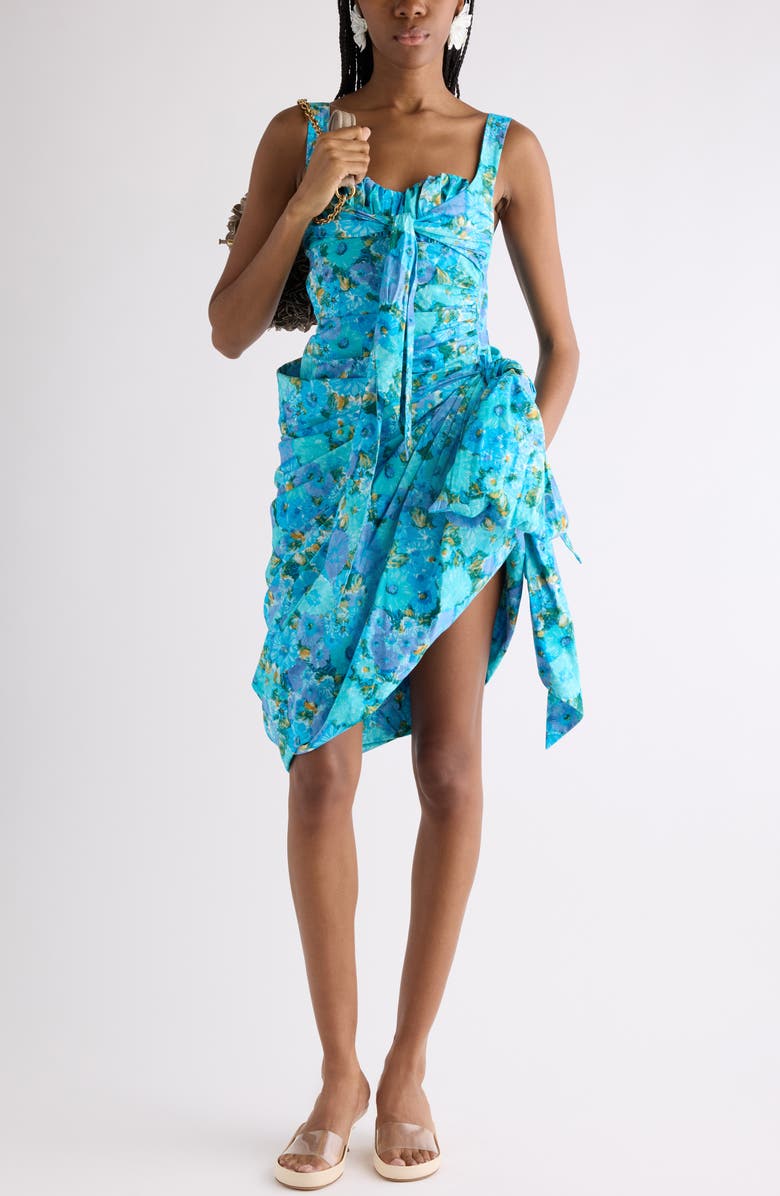 Chloé Daisies Print Organic Cotton Poplin Dress, Main, color, Multicolor Blue