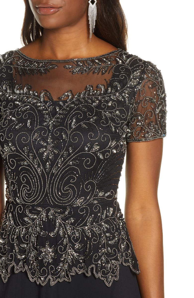 Pisarro Nights Embellished Mesh Bodice Evening Gown, Alternate, color,