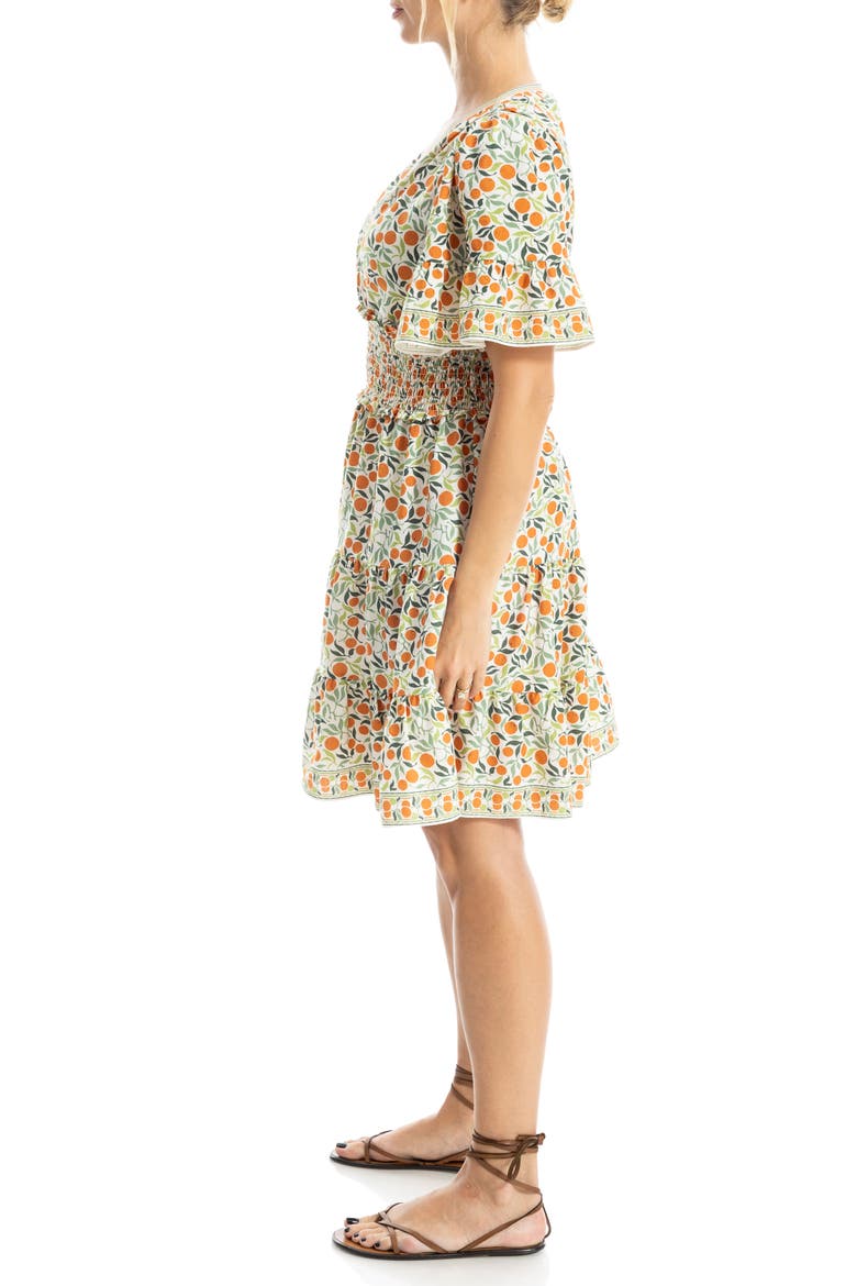Short Sleeve Tiered Crepe Dress, Alternate, color, CREAM/ ORANGE TANGERINES