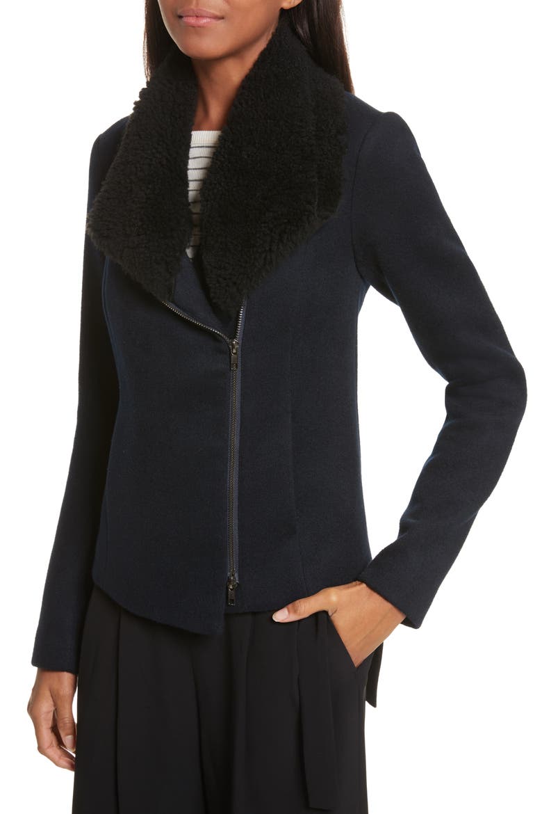 Genuine Shearling Trim Scuba Jacket, Alternate, color, COASTAL