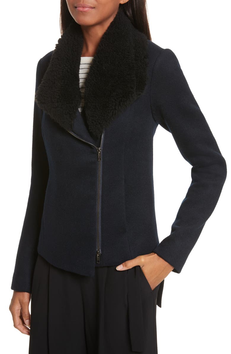 Vince Genuine Shearling Trim Scuba Jacket, Alternate, color, 