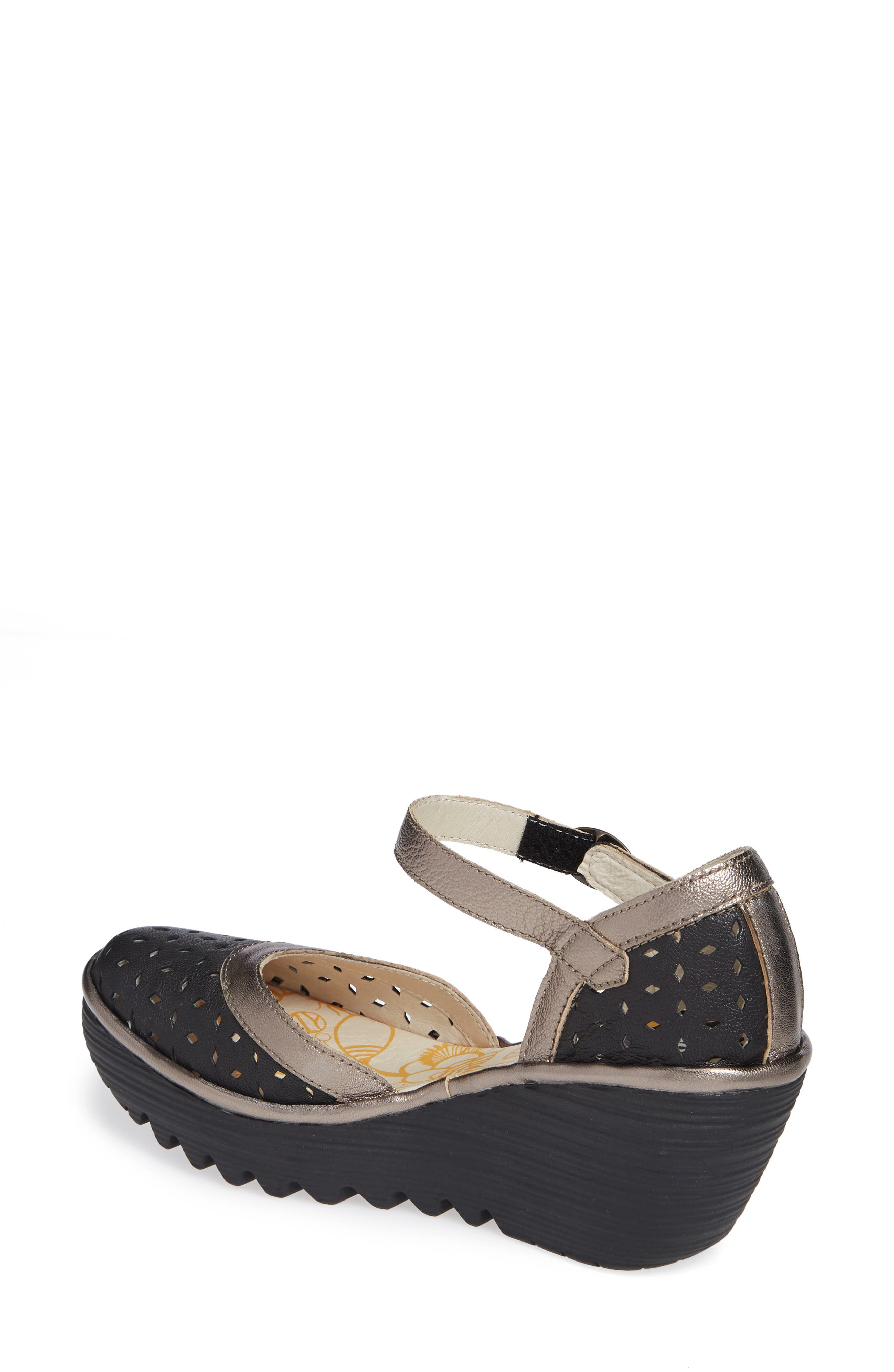 Yven Wedge, Alternate, color, BLACK/ BRONZE LEATHER