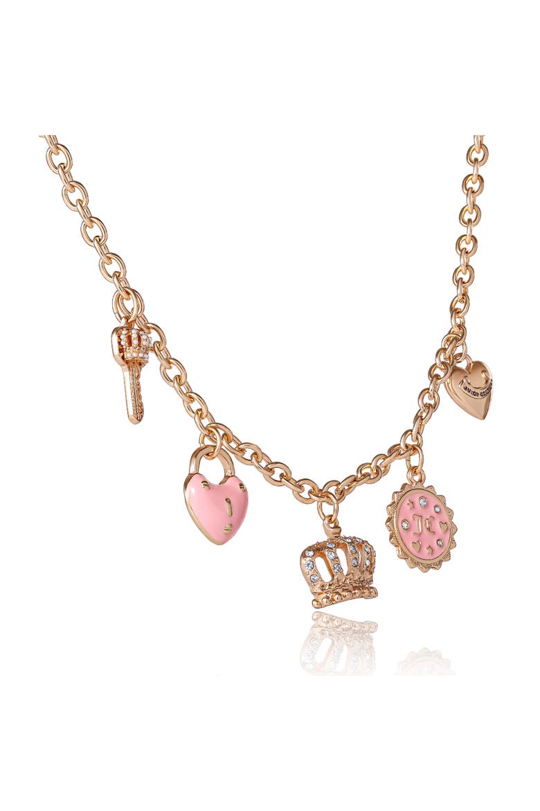 Gold-Tone Crystal Charm Necklace, Alternate, color, gold, pink