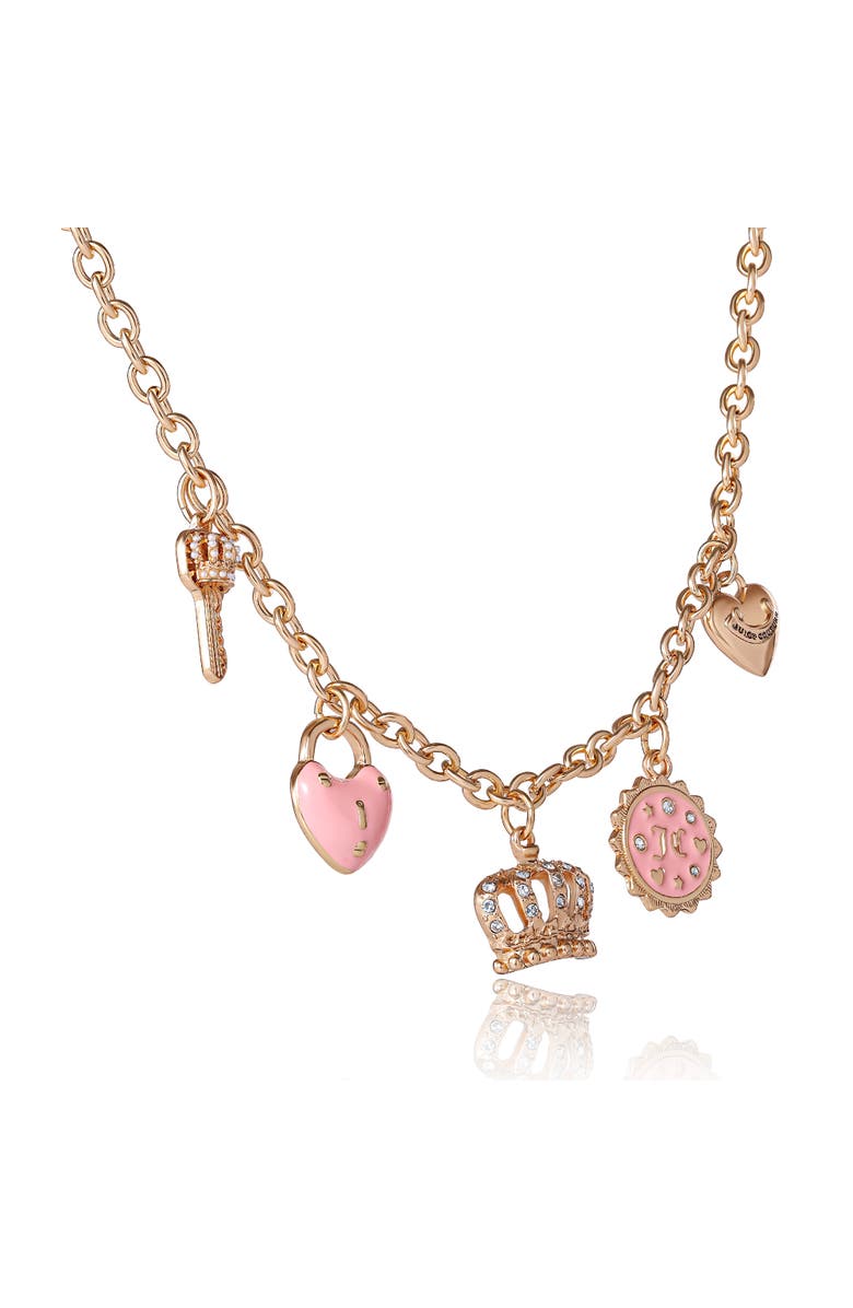 Juicy Couture Gold-Tone Crystal Charm Necklace, Alternate, color, Gold, Pink