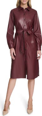 Calvin Klein Long Sleeve Faux Leather Shirtdress