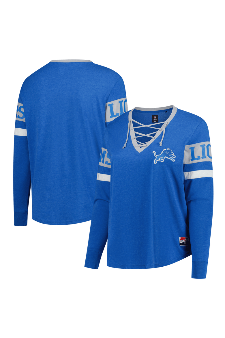 Women's New Era Blue Detroit Lions Plus Size Throwback Lace-Up Long Sleeve T-Shirt, Main, color, Blue