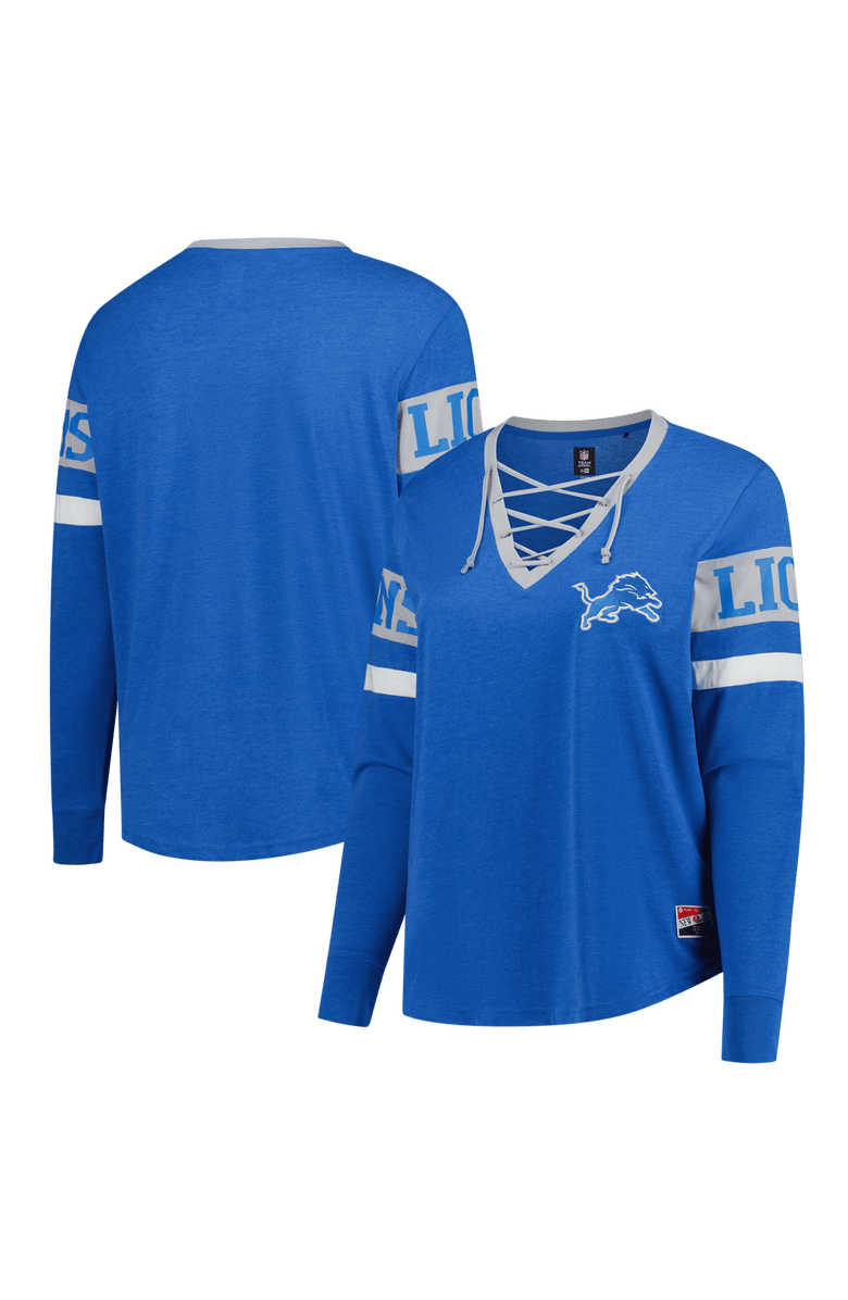 New Era Women's New Era Blue Detroit Lions Plus Size Throwback Lace-Up Long Sleeve T-Shirt, Main, color, Blue