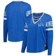 New Era Women's New Era Blue Detroit Lions Plus Size Throwback Lace-Up Long Sleeve T-Shirt
