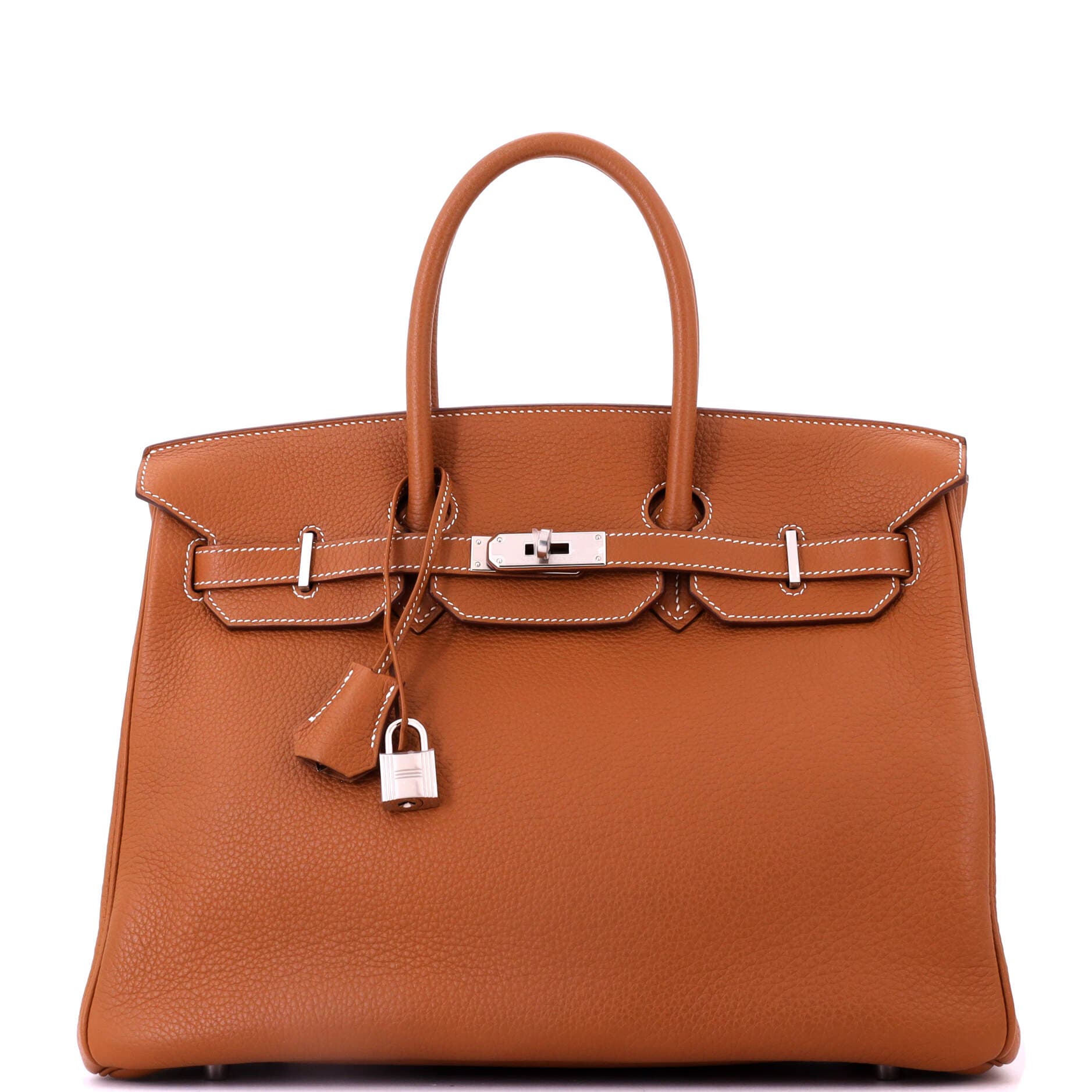 Pre-Owned Hermes Birkin Handbag Brown Togo with Palladium Hardware 35, Main, color, Gold