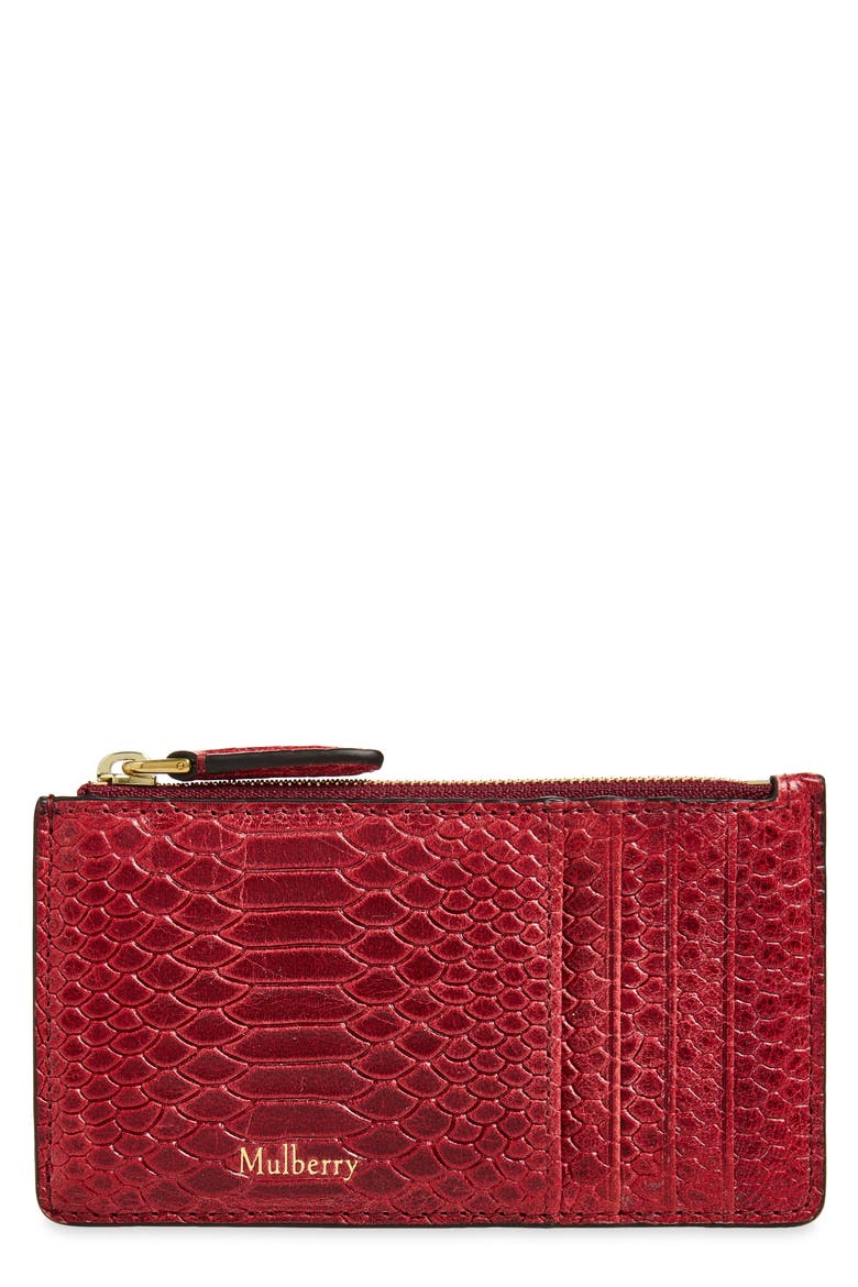 Continental Zip Long Snakeskin Embossed Leather Card Case, Main, color, APPLE RED
