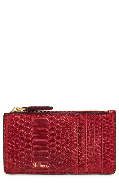 Continental Zip Long Snakeskin Embossed Leather Card Case