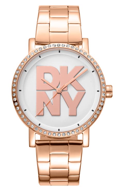 Three Hand Quartz Crystal Embellished Bracelet Watch, 36mm