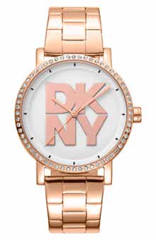 Three Hand Quartz Crystal Embellished Bracelet Watch, 36mm