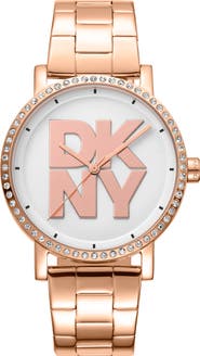 DKNY Three Hand Quartz Crystal Embellished Bracelet Watch, 36mm