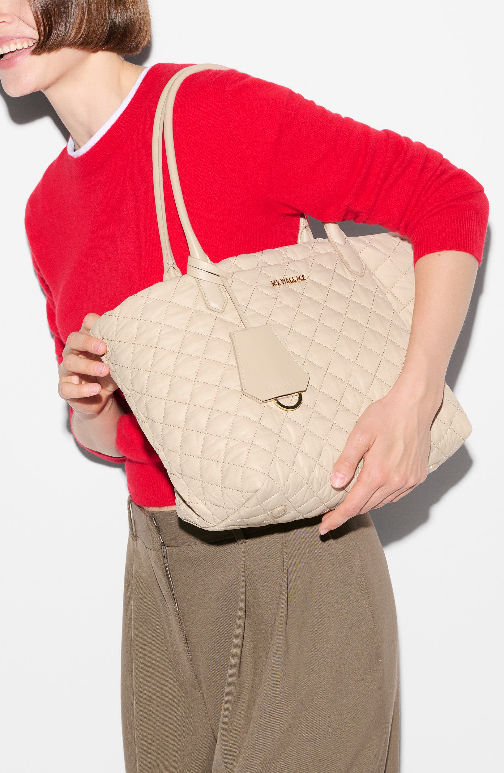Daily Small Quilted Nylon Tote, Alternate, color, SAND