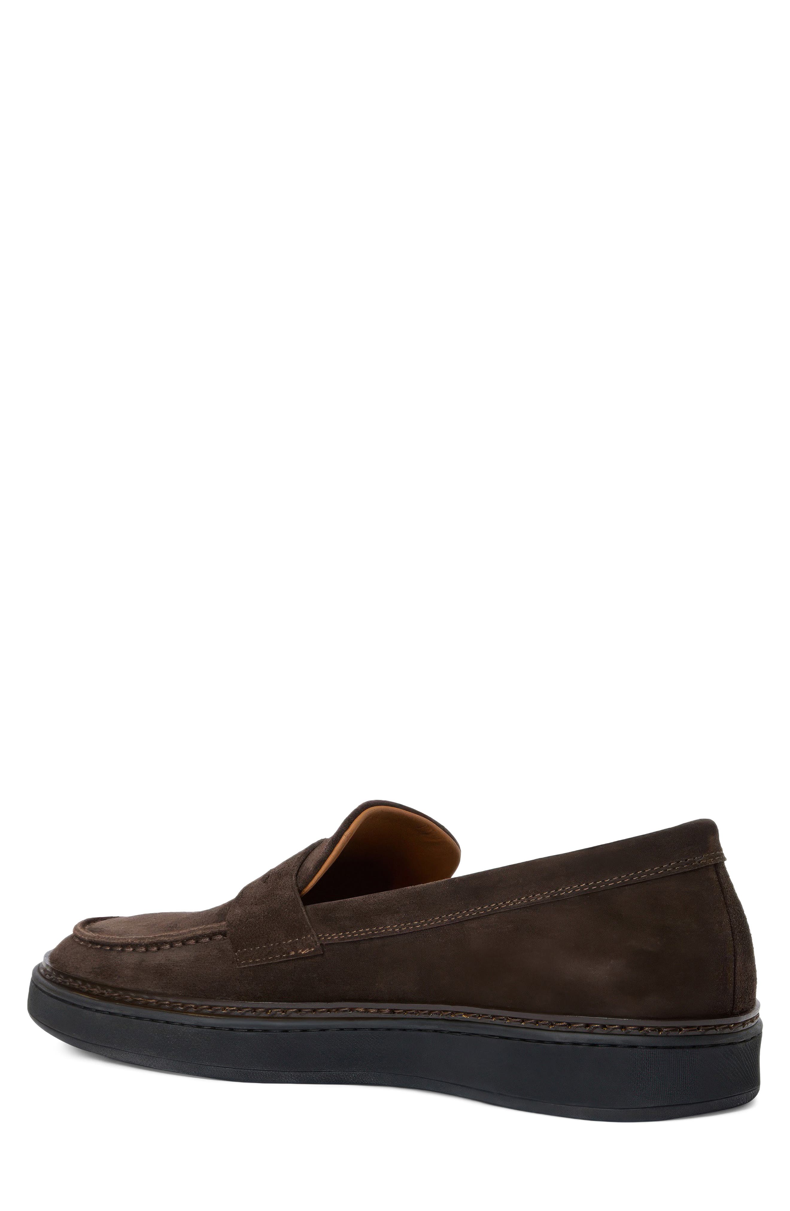 Bucarest Water Repellent Penny Loafer, Alternate, color, DARK BROWN SUEDE