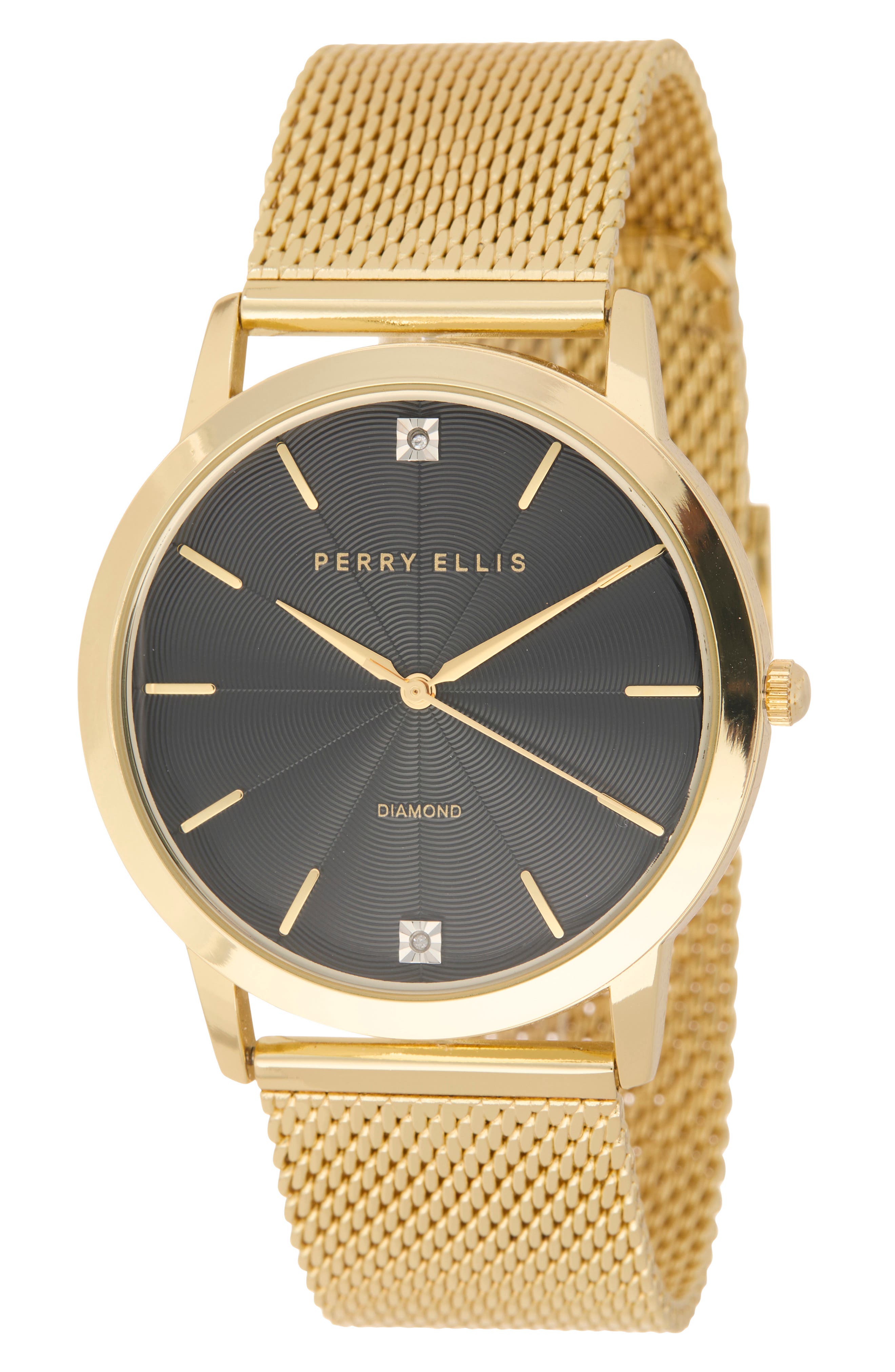 Perry Ellis Diamond Solitaire Mesh Strap Watch, 41mm