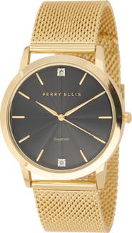 Perry Ellis Diamond Solitaire Mesh Strap Watch, 41mm