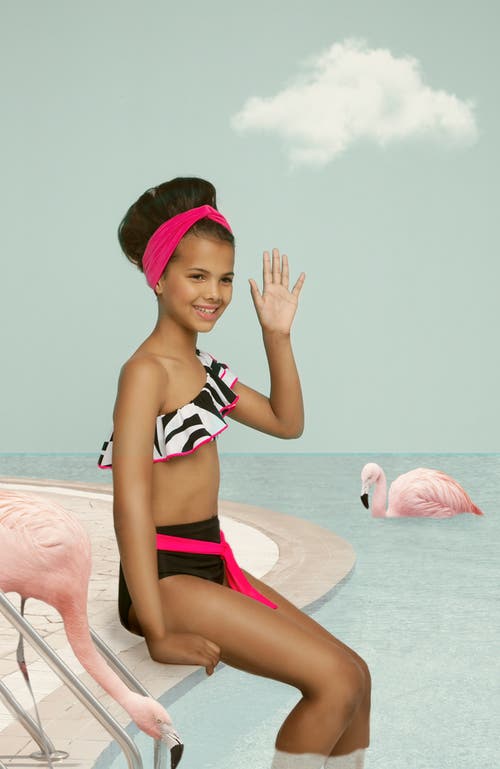 Nessi Byrd Kids' One Shoulder Zebra Print Two Piece Bikini In Multi