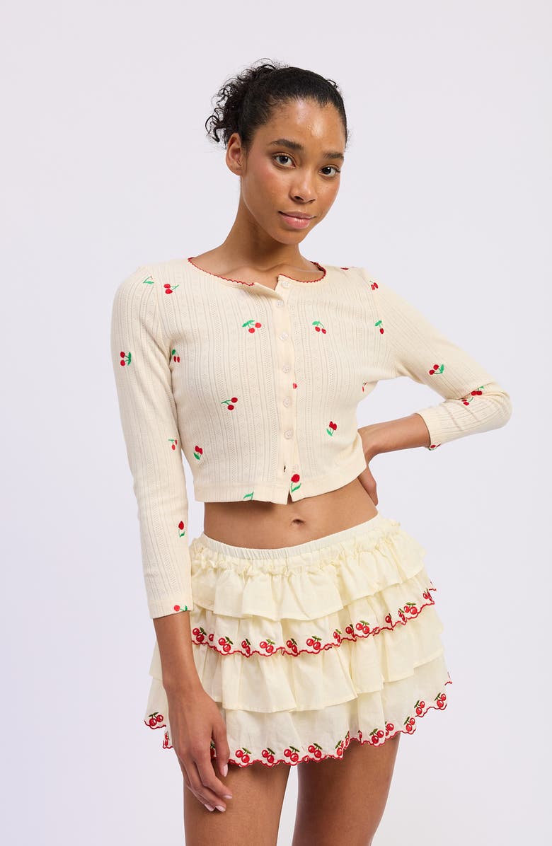 JACQUIE THE LABEL Embroidered Tiered Miniskirt, Alternate, color, Yellow/ Red