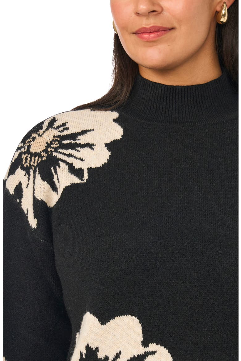 Floral Intarsia Mock Neck Sweater, Alternate, color, RICH BLACK