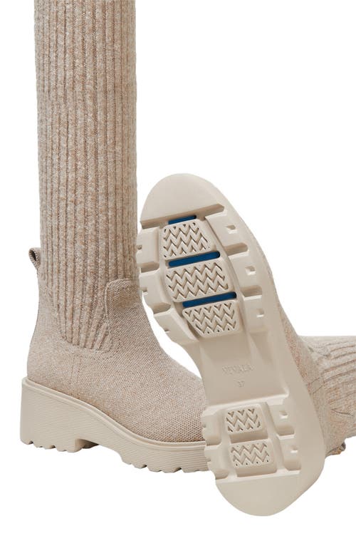 Vivaia Round-toe Knee-high Platform Chunky Wool Wedge Boots In Brown