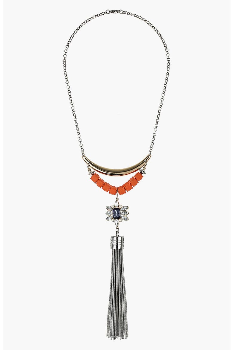 Snake Chain Tassel Necklace, Main, color, SILVER MULTI